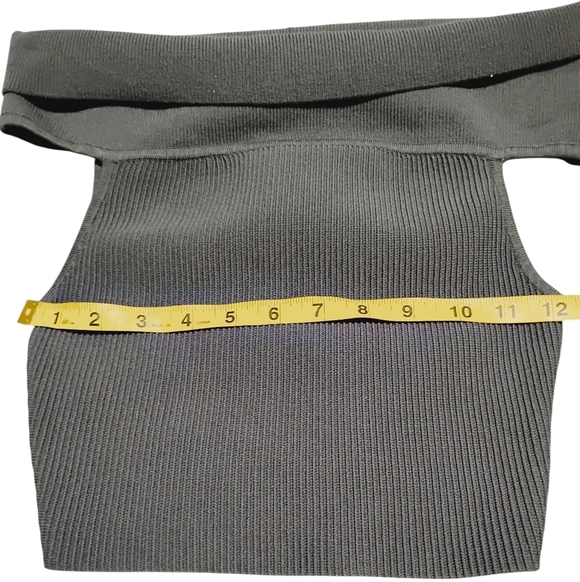 Babaton ARITZIA | Charcoal Off-Shoulder Ribbed Cropped Bodycon Top | Size Small - Picture 3 of 9